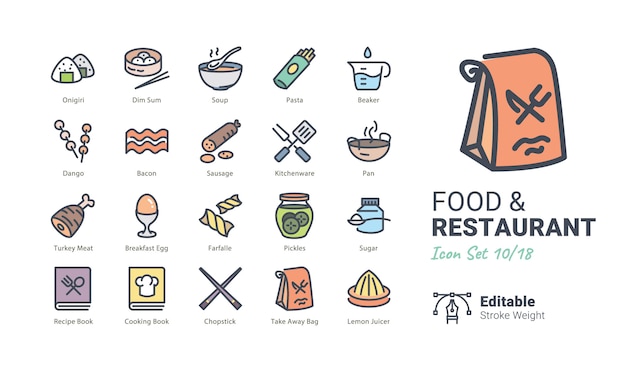 Еда & ресторан коллекция векторных иконок