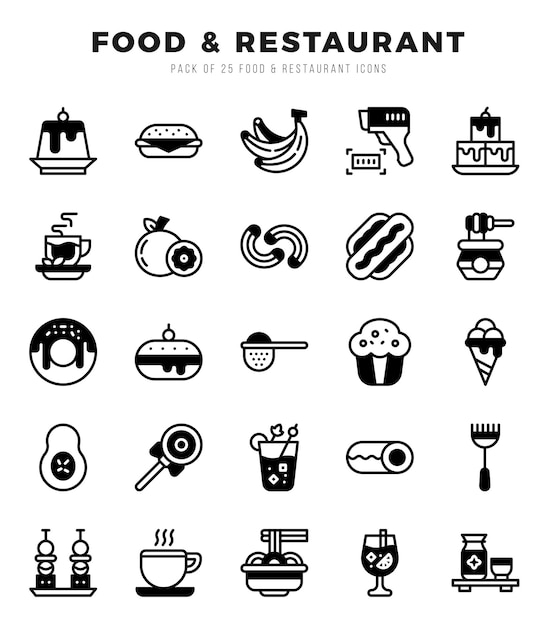 Vector food and restaurant web icons in lineal filled style