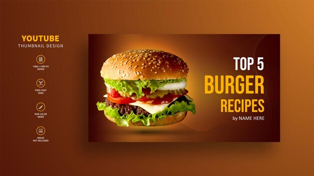 Vector food review youtube thumbnail design template