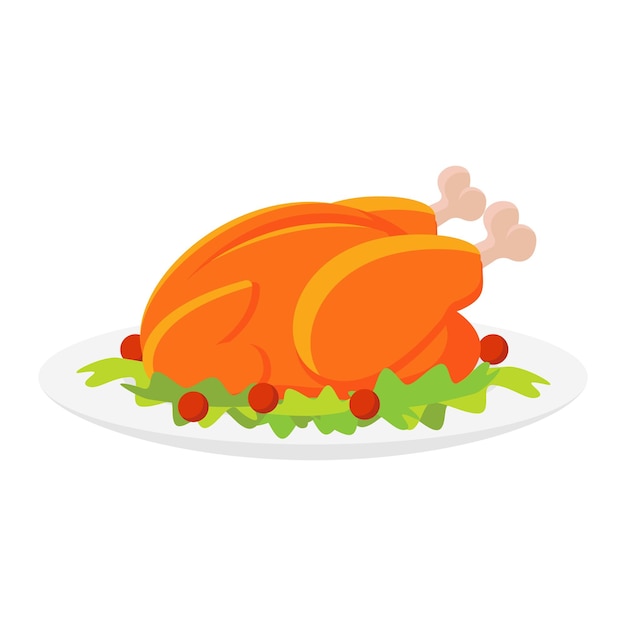 Vector food roaster turkey chicken with vegetable decoration