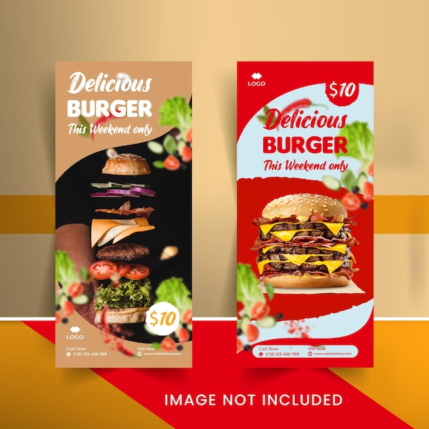 Vector food roll-up banner design for restaurant. modern food rollup banner design, food menu design