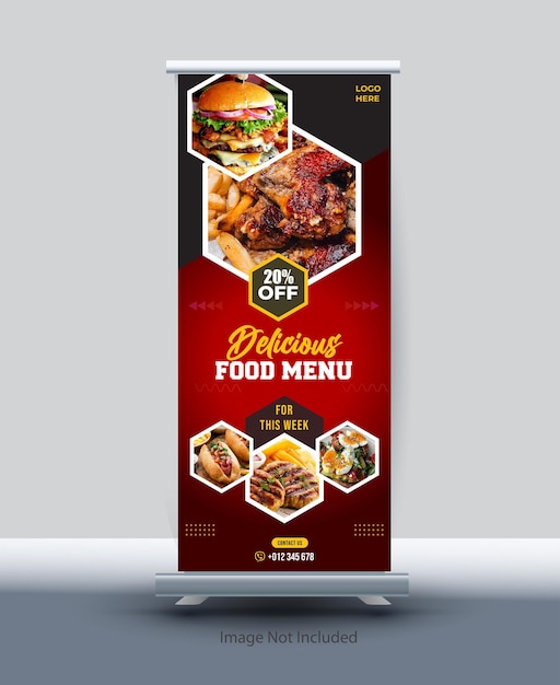 Vector food roll up banner design or stand banner