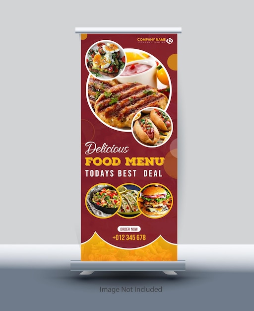 Vector food roll up banner design template