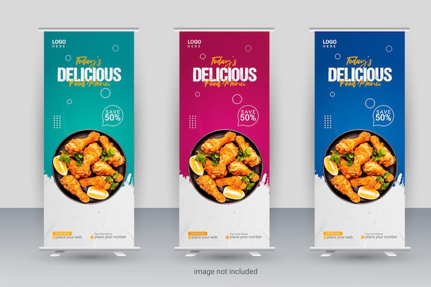 food roll-up banner en social media post voor restaurant