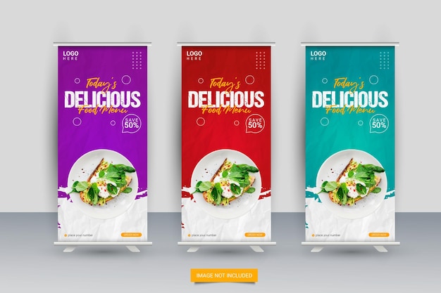 Food roll up banner food and restaurant business infographics display trend rollup