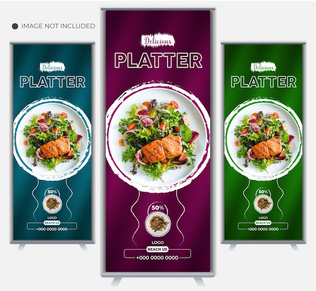 Вектор Дизайн баннера с едой и дизайн баннера на стенде ресторана