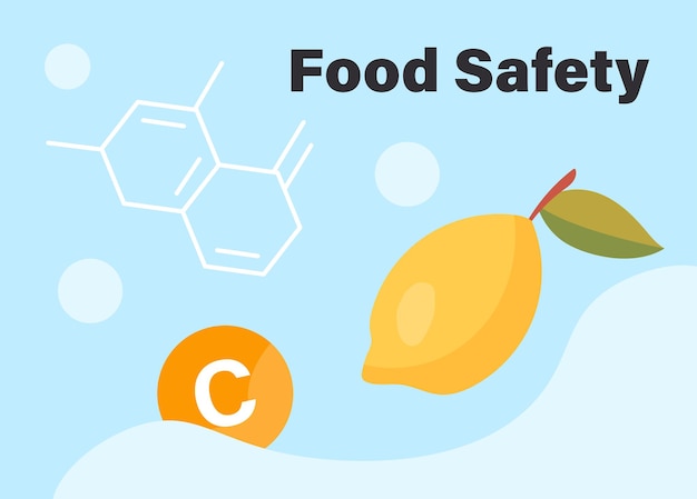 식품 안전 포스터 유전적 전문 지식과 과일 및 야채 구성 분석 건강식 및 적절한 영양 웹사이트용 표지 또는 패너 만화 플랫 벡터 그림