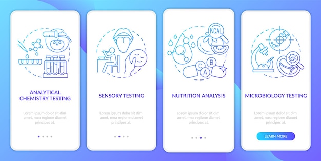 食品サンプル評価青グラデーションオンボーディングモバイルアプリ画面