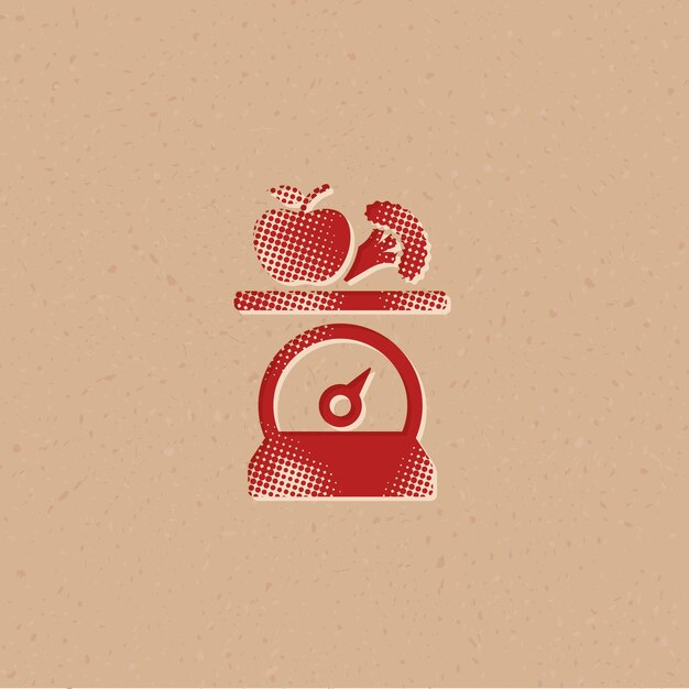 Food scale halftone style icon with grunge background vector illustration