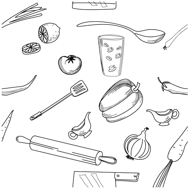 food seamless pattern doodle