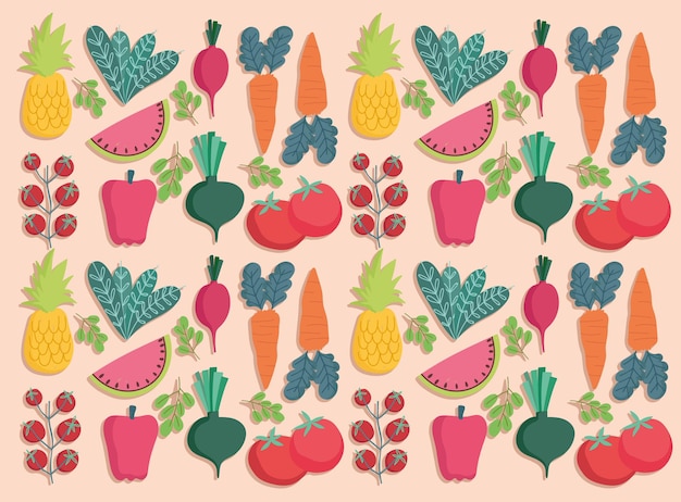 Food seamless pattern fresh vegetables and fruits nutrition  illustration