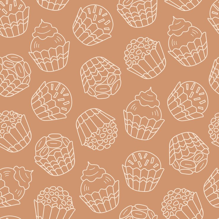 Food seamless pattern with doodle round chocolate candy