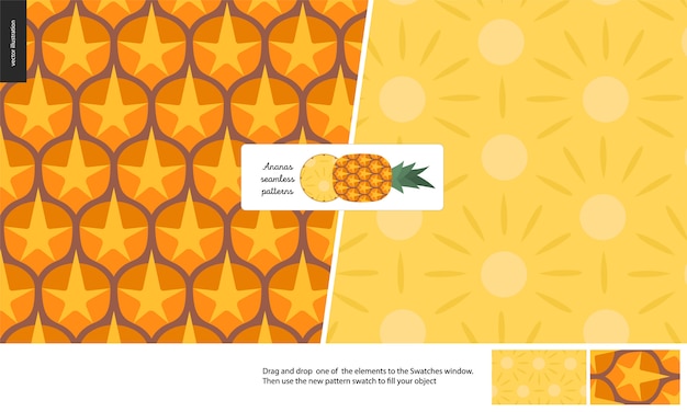 Food seamless patterns, fruit, pineapple