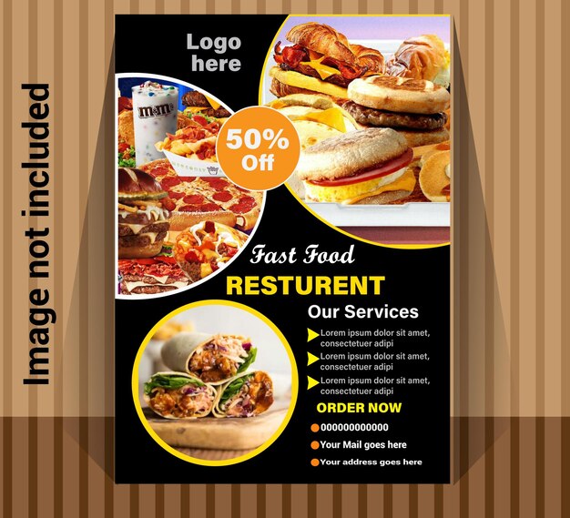 Food service leaflet design template Junk food pizza cooking coffee shops and menus for eateries