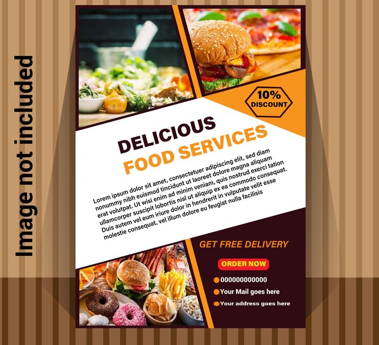 Vector food service leaflet design template junk food pizza koken coffeeshops en menu's voor eetgelegenheden
