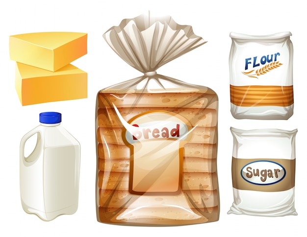 Vector food set with bread and milk