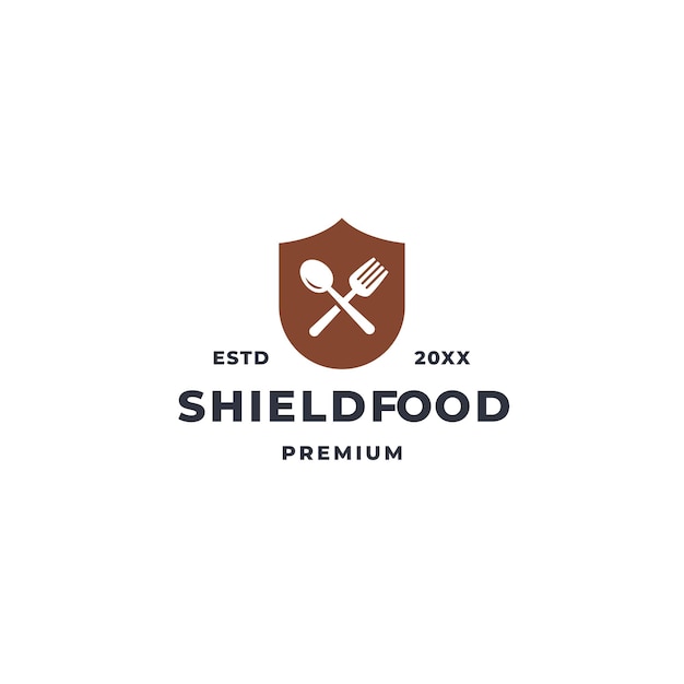 Вектор Продовольственный щит логотип с символом ложки и вилки