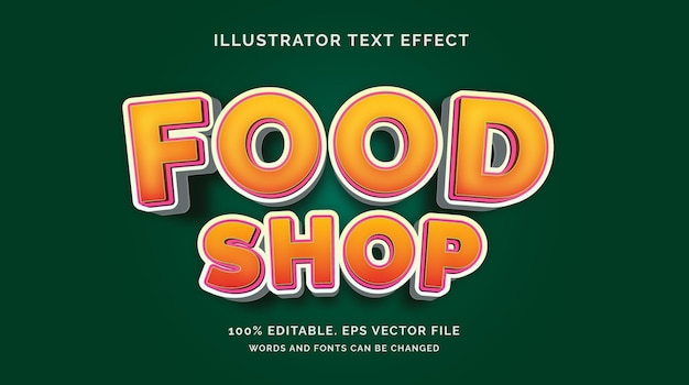 Food shop 3d editable text effect vector with background