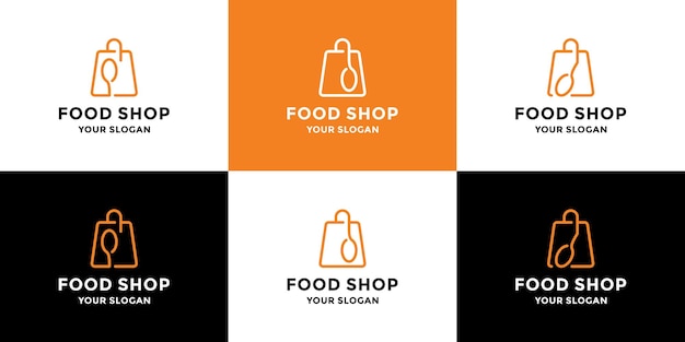 Negozio di alimentari, cibo online, collezione di design del logo del ristorante di consegna