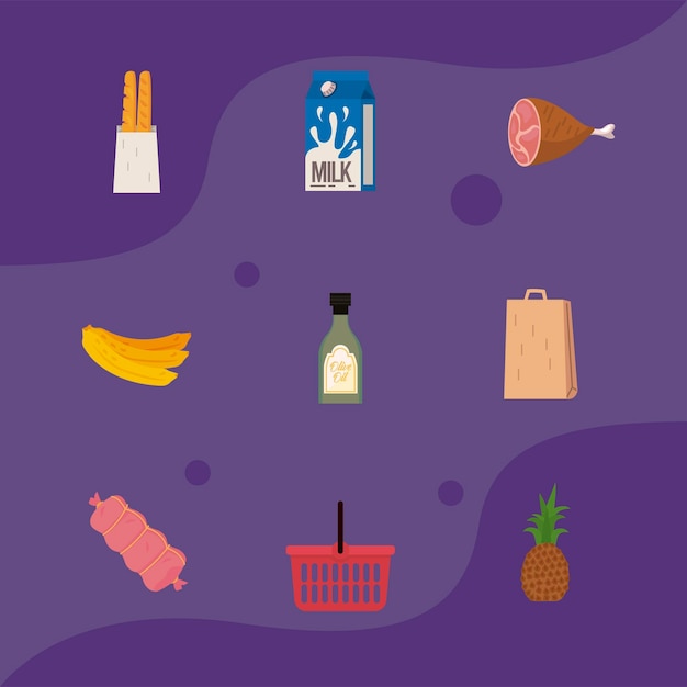 Vector food and shopping icon set