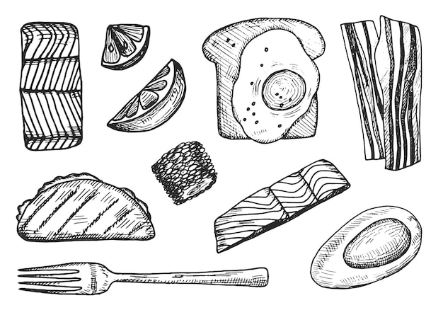 Vector food sketches set of silhouettes vector