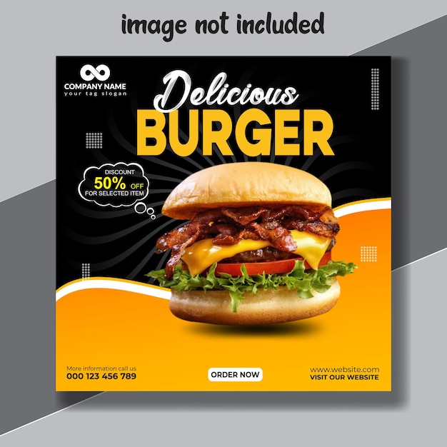 Food social media banner design template Burger social media post vector illustration Square size