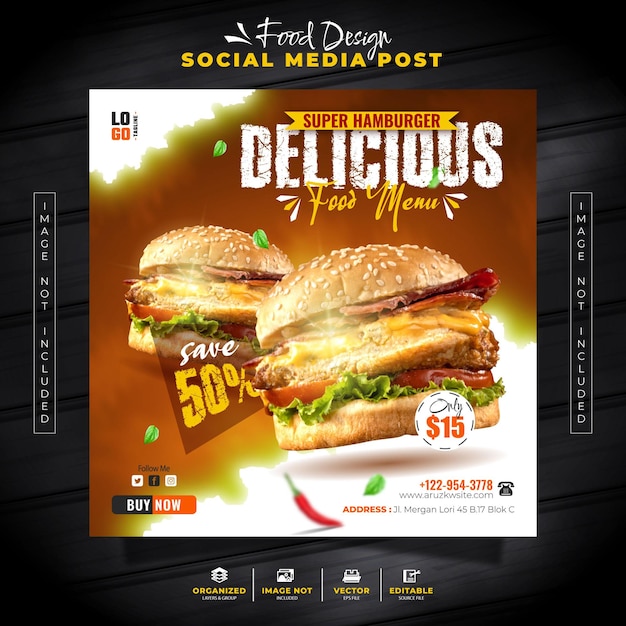 Food Social Media Banner Instagram postontwerp voor restaurant