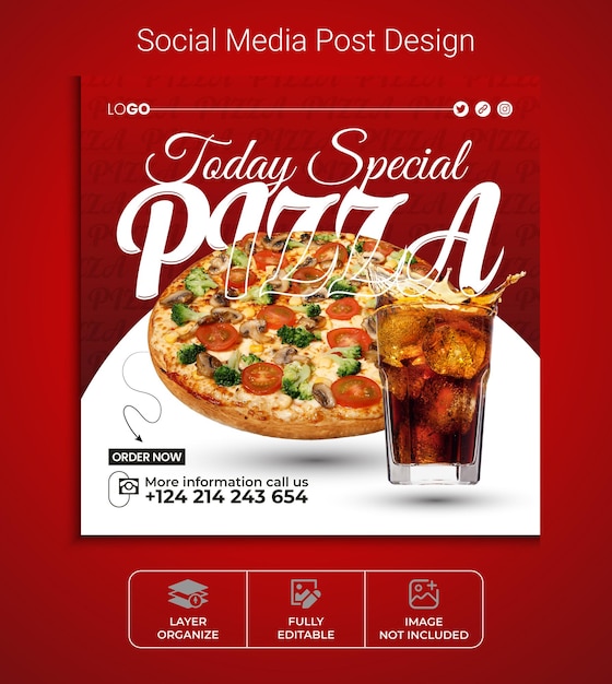 벡터 음식 소셜 미디어 포스트 디자인과 레스토랑 피자 음식 배너 템플릿