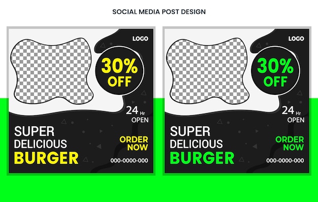 Cibo modello di progettazione di post sui social media, design di post sui social media di ristoranti, design di post di hamburger, uomini