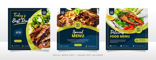 Food social media post and promotion banner design template