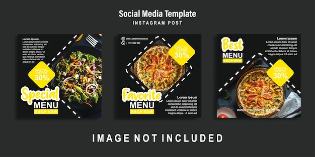 Vettore template di post sui social media alimentari raccolta di modelli di banner modificabili per post alimentari