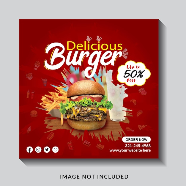 Food social media post template for restaurant fast food burger