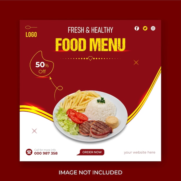 Vector food social media post template for restaurant