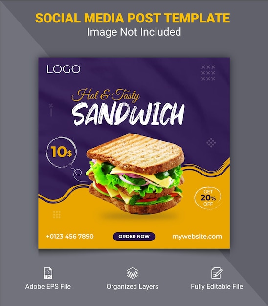 Food social media post template special restaurant and menu design promotion and instagram banner