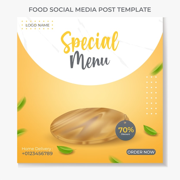 food social media post template with wooden cuuting board