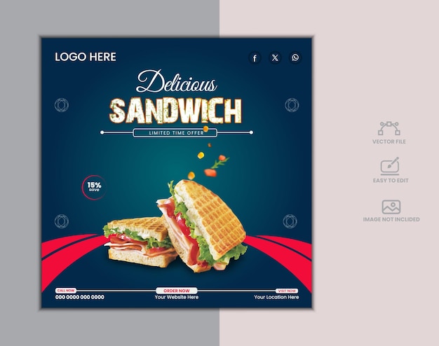 Food social media promotion and banner post design template