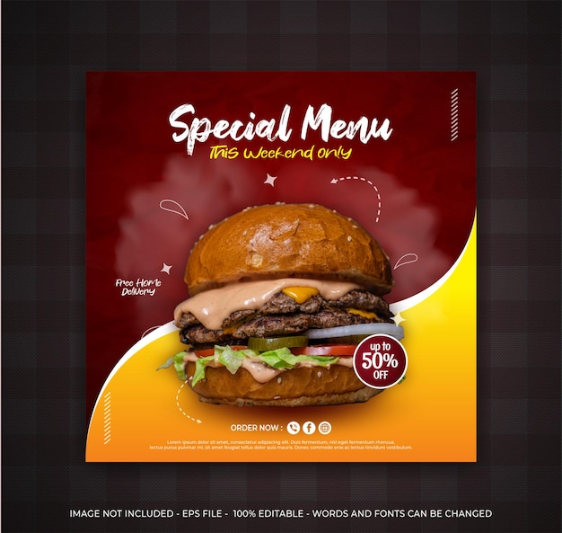 Food social media promotion and banner post design template