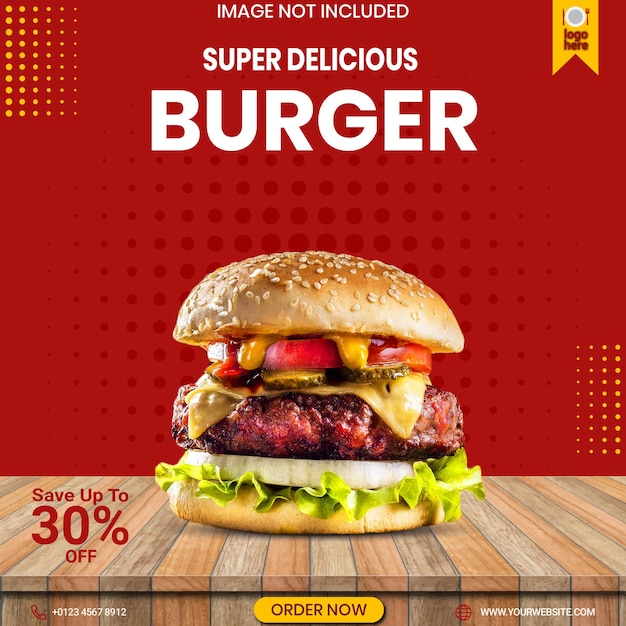 FOOD SOCIAL MEDIA PROMOTION BURGER WOOD TABLE