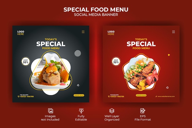 Food social media promotion and facebook banner post design template