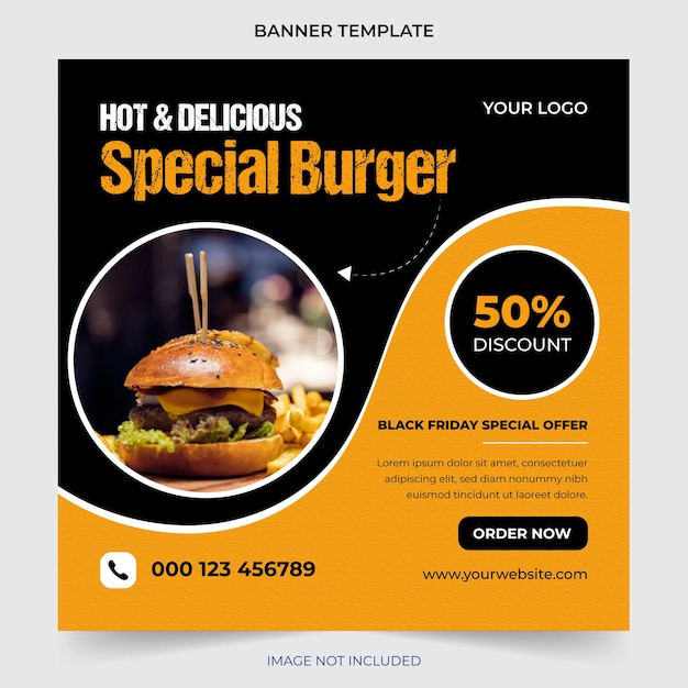 Food social media promotion and instagram banner post design template premium vector