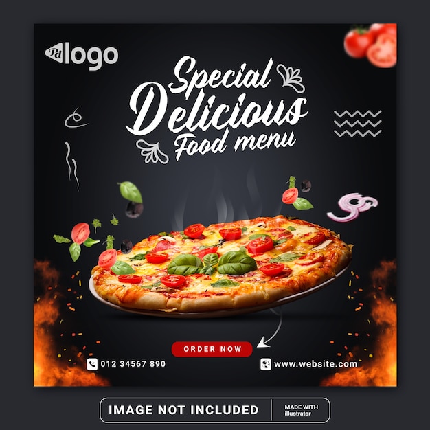 Food social media promotion and instagram banner post  template or square flyer