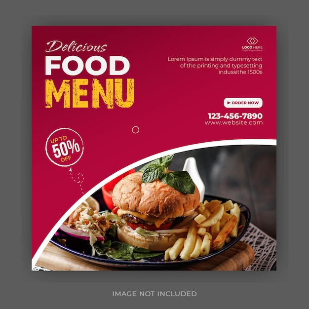 Food social media promotion and social media banner design template
