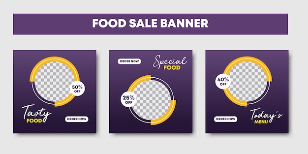 Food social media web banner design template bundle Suitable for restaurant or cafe menu discount square template digital marketing and advertising sale promo Vector illustration