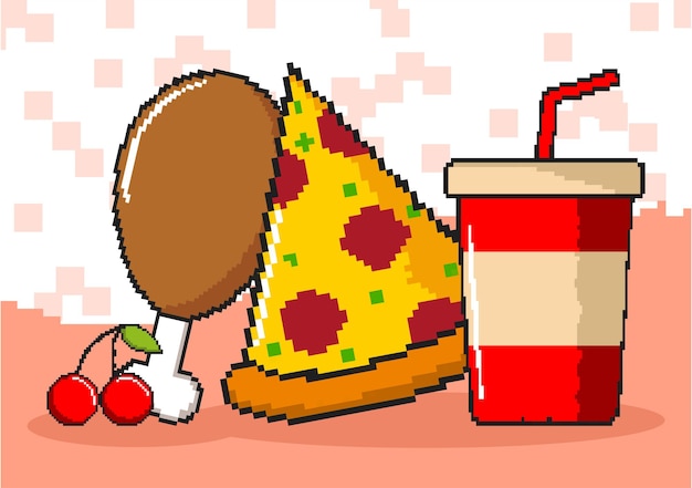 Vettore cibo e soda pixel art