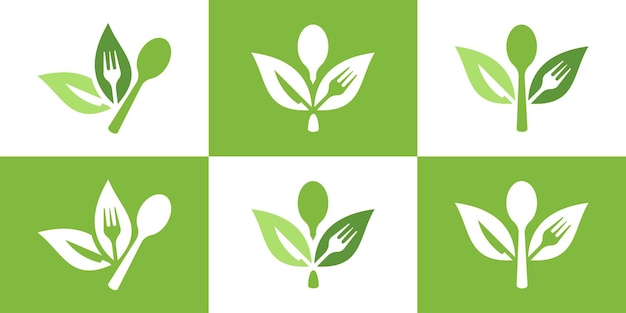 Food spoon and leaf health food logo icon vector illustration