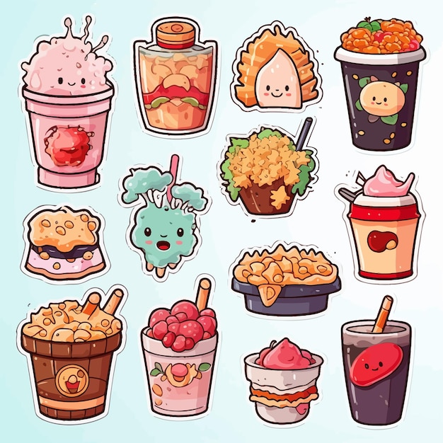 Premium Vector | Food sticker set vector