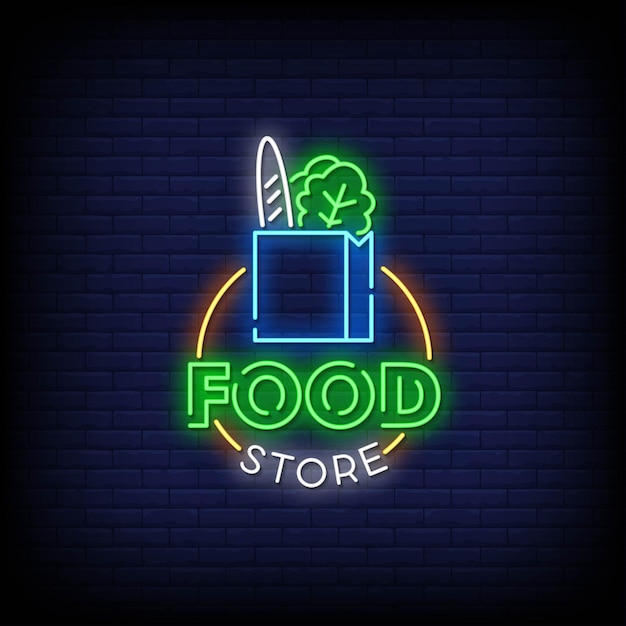 Food store logo neon signs style text