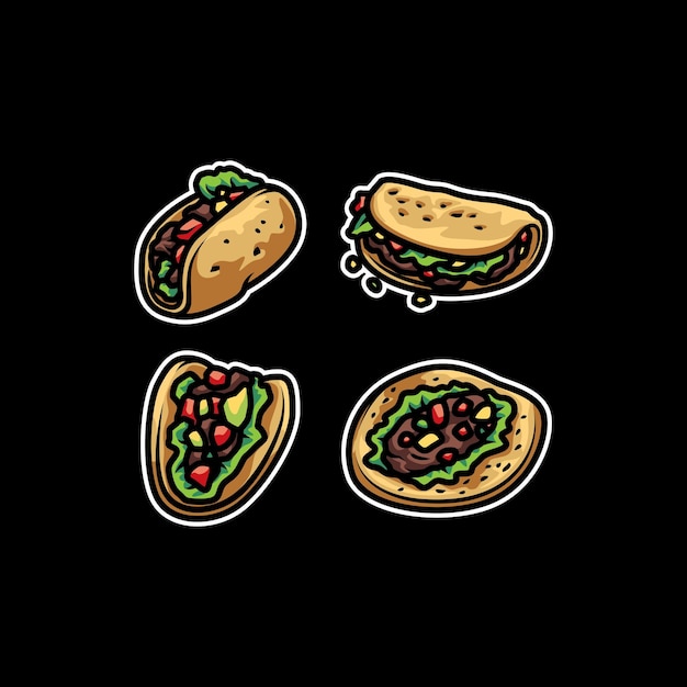 Vettore cibo tacos illustrazione per cibo bussiness isolato su sfondo nero