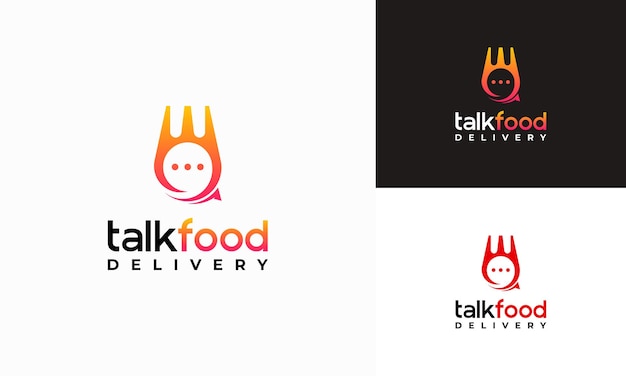 Food Talk Logo template designs vector illustration ordering food or chat bubbles with a fork