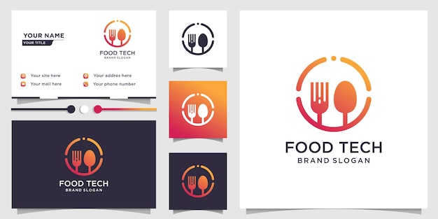 Food tech-logo met creatief concept en visitekaartjeontwerp